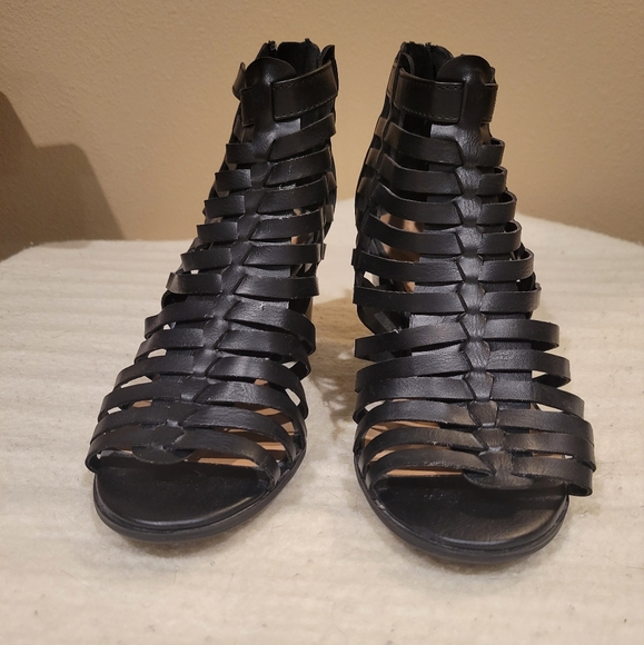 Black Strappy Women's Heels - Picture 3 of 9